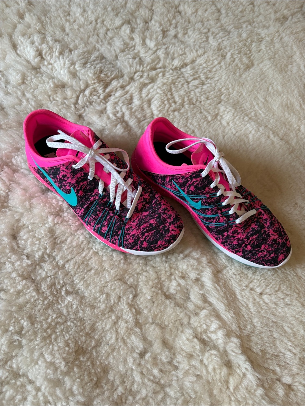 Nike Women’s Hot Pink Athletic Sneakers with Teal Swoosh